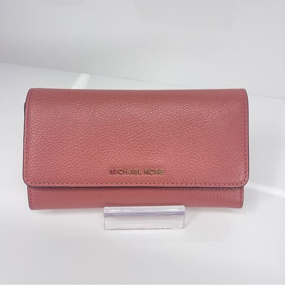 Michael Kors Women's Pebble Leather Trifold Wallet Rose - Picture 1 of 8